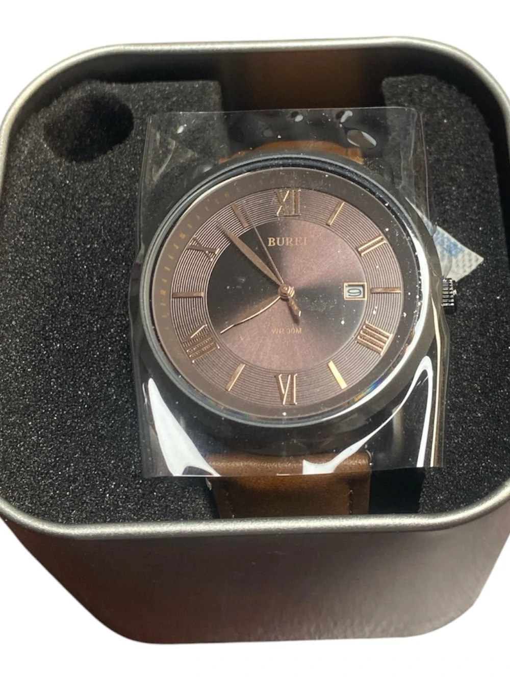 NWT BUREI Brown Dial Men's Watch‎ with Leather Strap